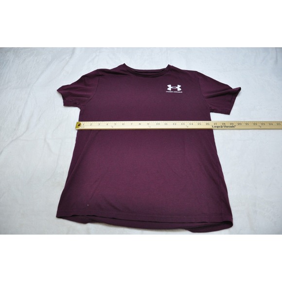 Under Armour Shirt Youth Large Purple Loose Fit Mens Logo Athletic Tee Kids - Picture 6 of 8